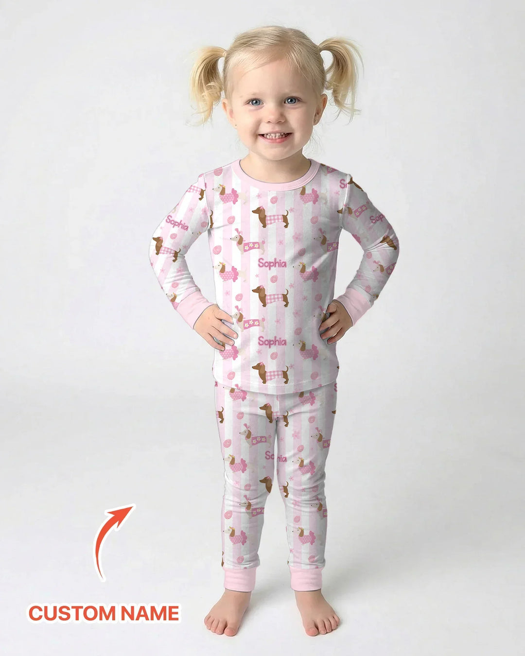 Custom Name Easter Dachshunds Family Matching Bamboo Two Piece Long Sleeve Pajama Set