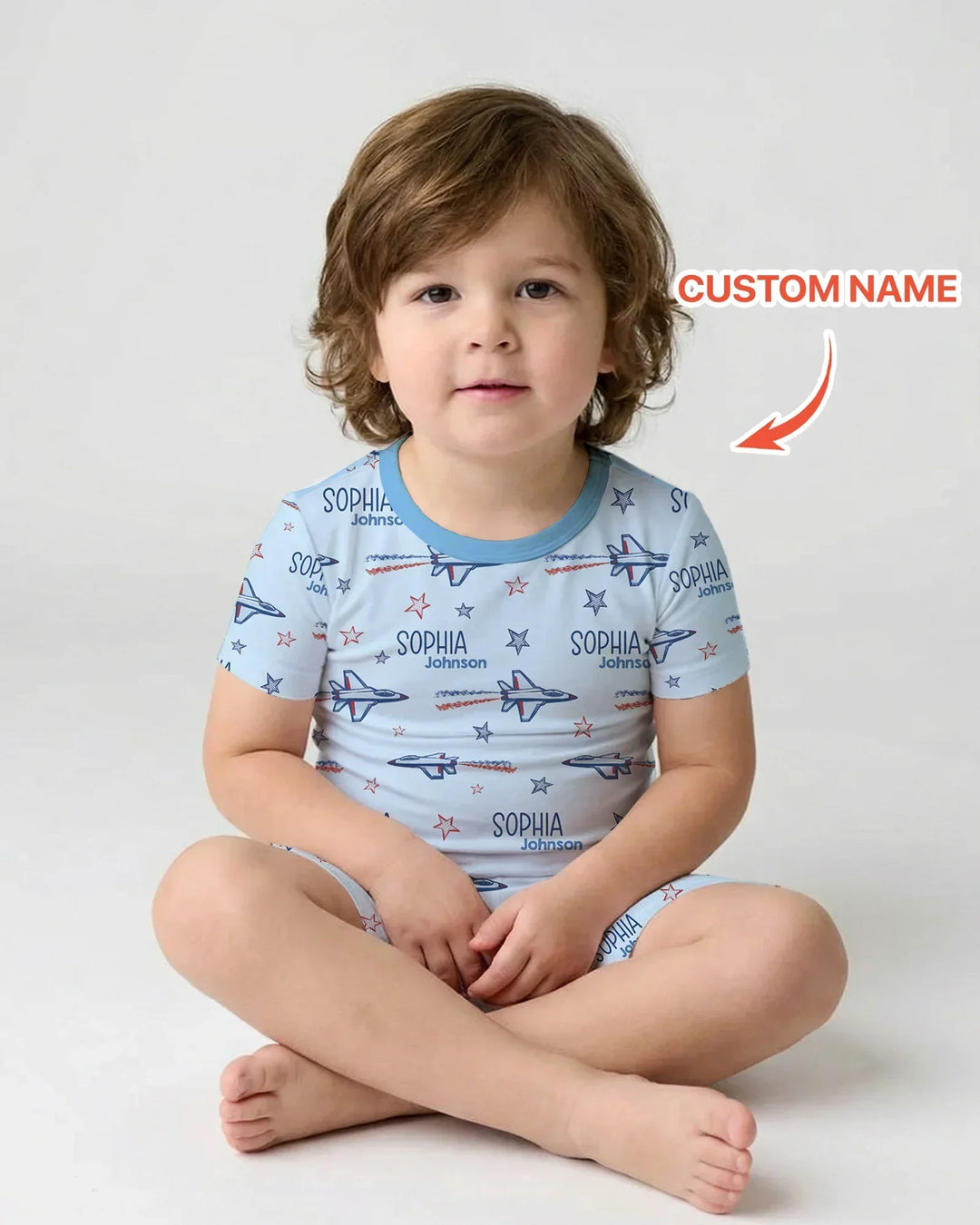 Patriotic American Flag Jet Fighter Bamboo Two Piece Short Sleeve Shorts Pajama Set