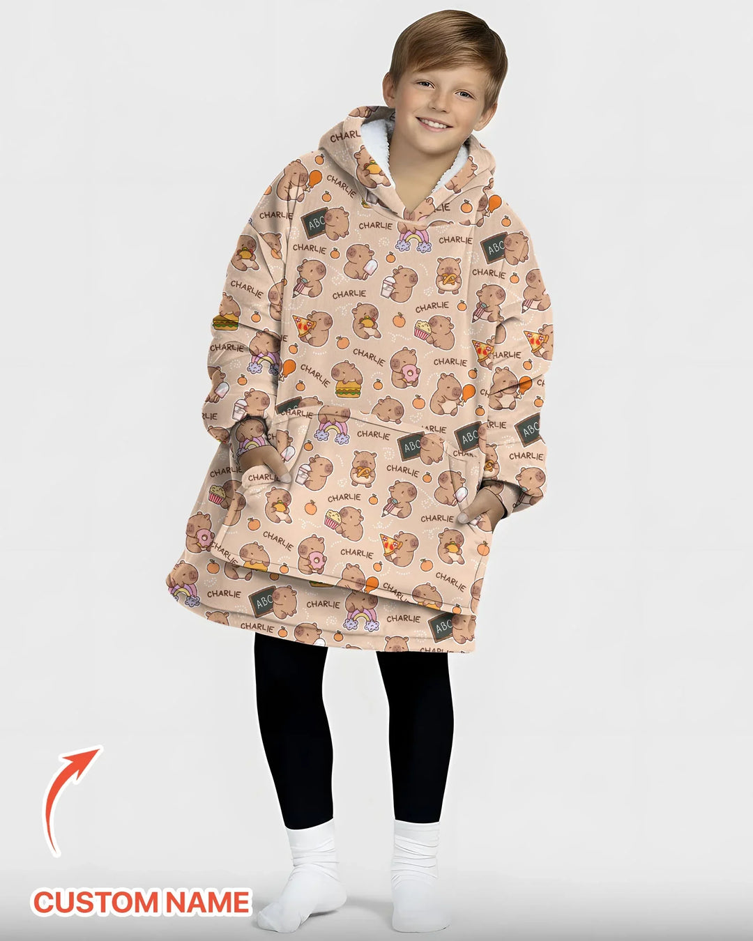 Custom Name Cute Capybara Bamboo Blanket Hoodie