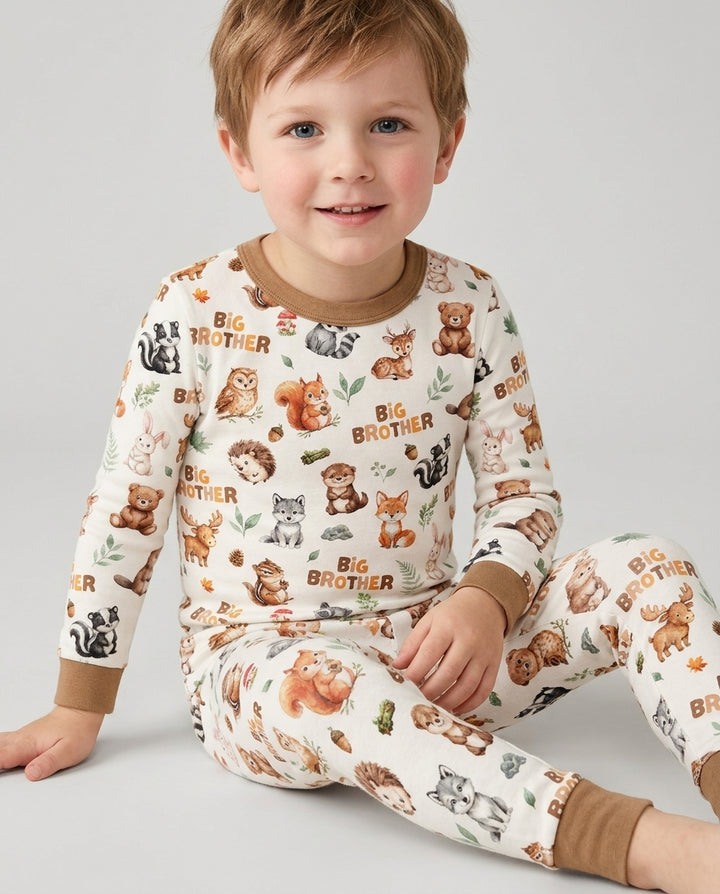 Custom Quote Woodland Animal Matching Sibling Bamboo Two Piece Long Sleeve Pajama Set
