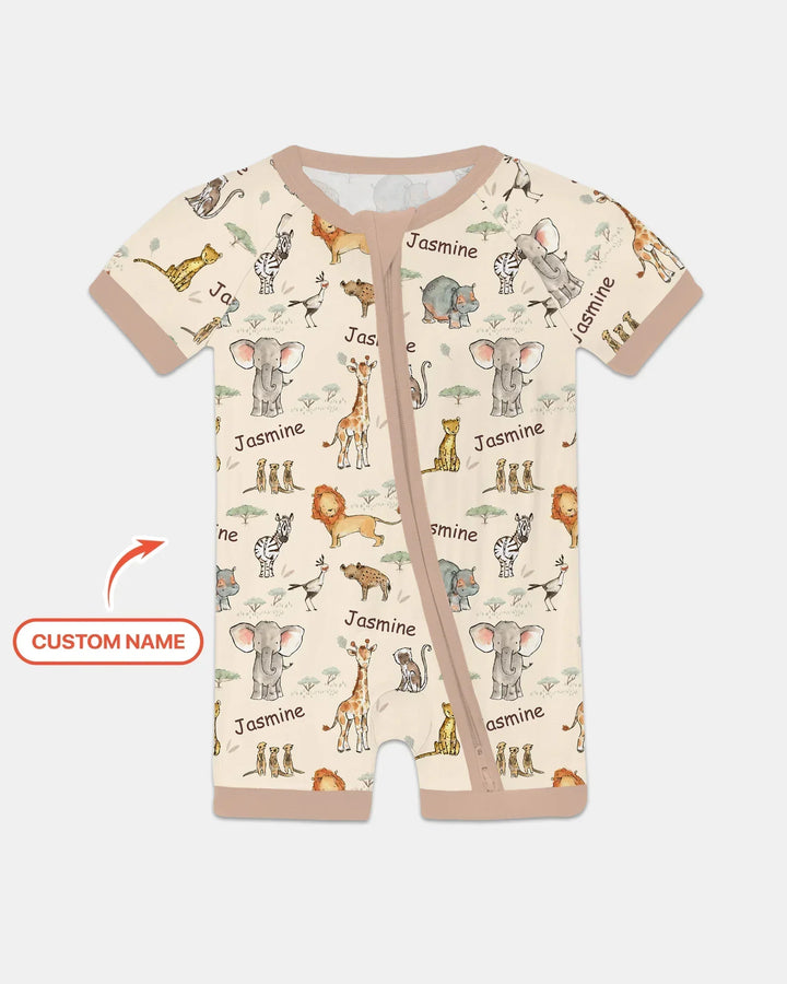 Safari Friends Custom Name Bamboo Shorty Zippy
