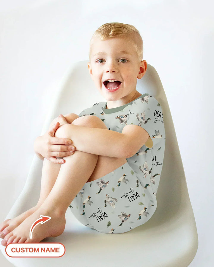 Custom Name Mallard Duck Bamboo Two Piece Short Sleeve Shorts Pajama Set
