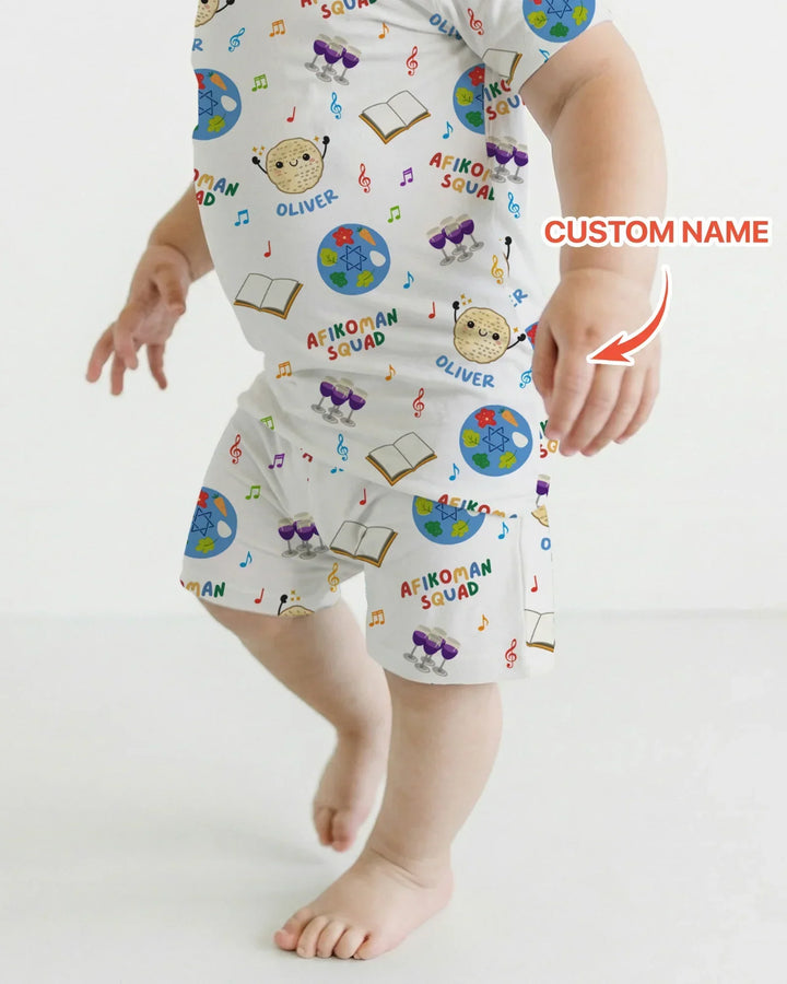 Custom Name Passover Afikoman Squad Bamboo Two Piece Short Sleeve Shorts Pajama Set