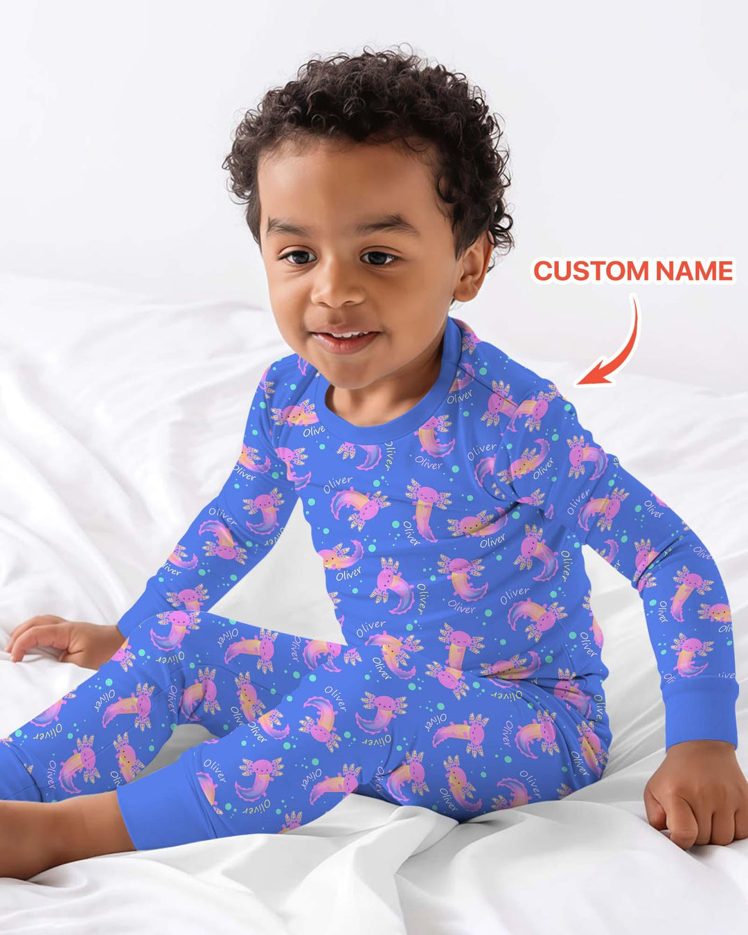 Axolotl Glow Custom Name Bamboo Two Piece Long Sleeve Pajama Set