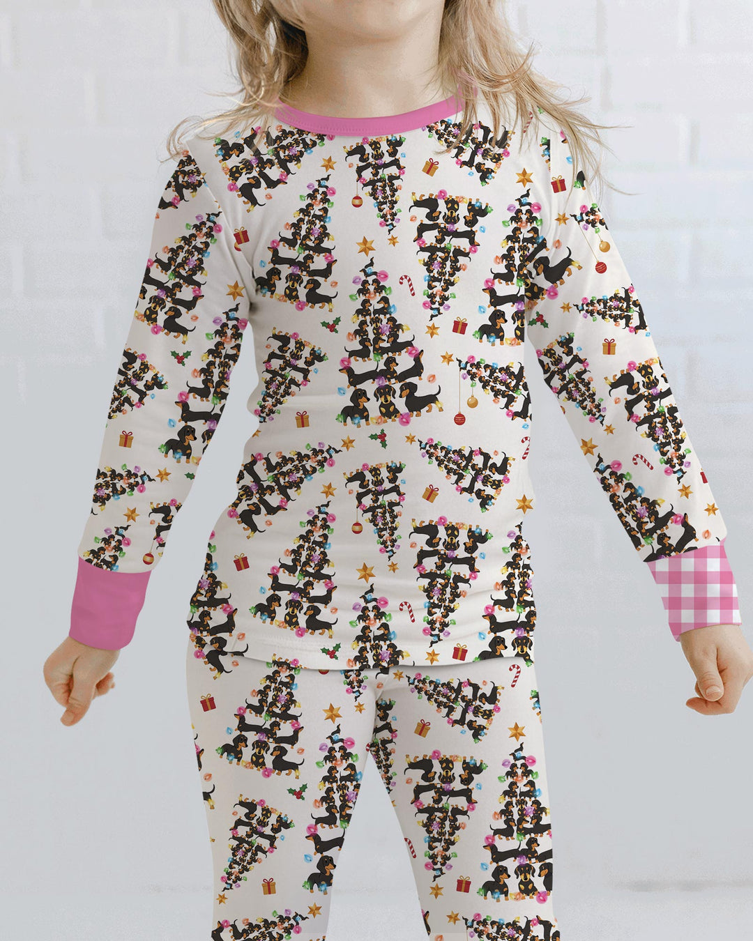 Doxie Christmas Tree Bamboo Two Piece Long Sleeve Pajama Set