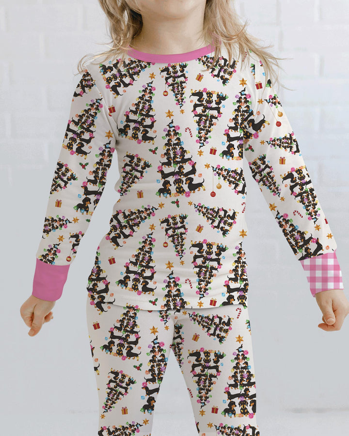 Doxie Christmas Tree Bamboo Two Piece Long Sleeve Pajama Set