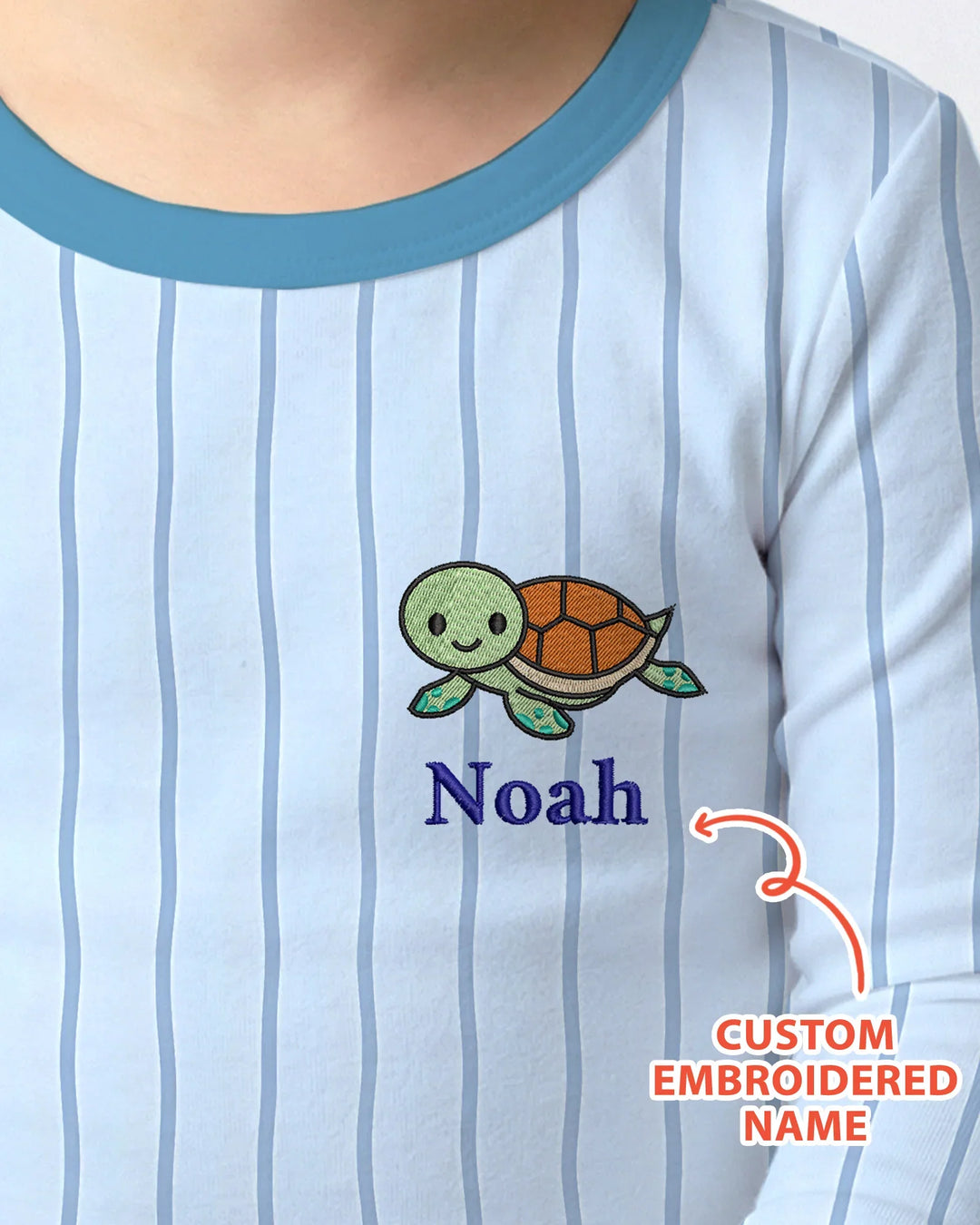 Custom Embroidered Name Marine Life Bamboo Two Piece Long Sleeve Pajama Set