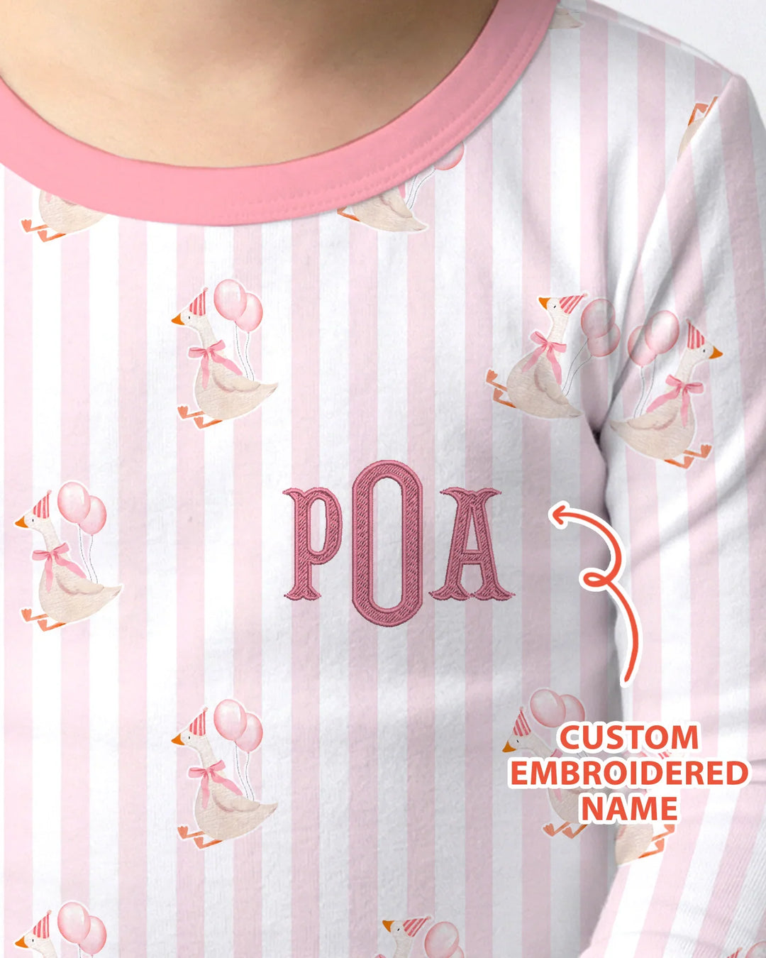Custom Name Embroidered Birthday Girl Bamboo Two Piece Long Sleeve Pajama Set