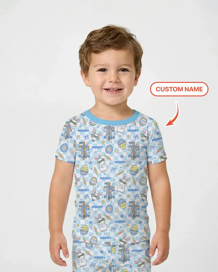 Custom Name Retro Easter Bamboo Two Piece Short Sleeve Pajama Set