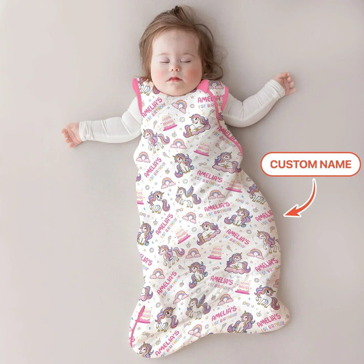 Custom Name Little Unicorn's Birthday Bamboo Sleep Bag