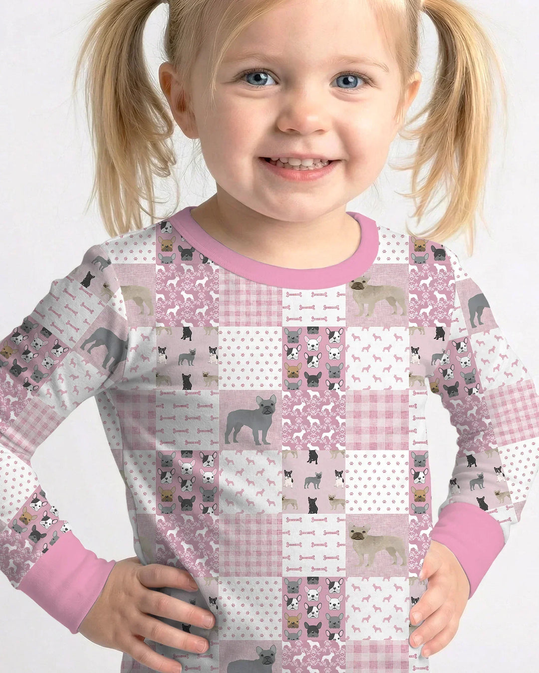 Frenchies Patchwork Family Matching Bamboo Two Piece Long Sleeve Pajama Set