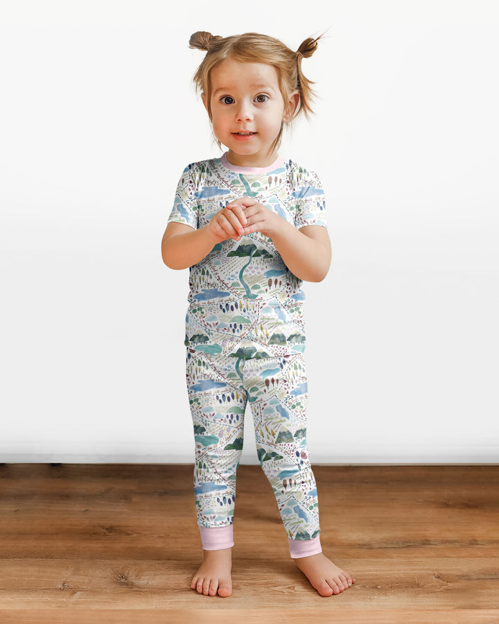 Whimsical Psalms 23 Map Bamboo Two Piece Short Sleeve Pajama Set