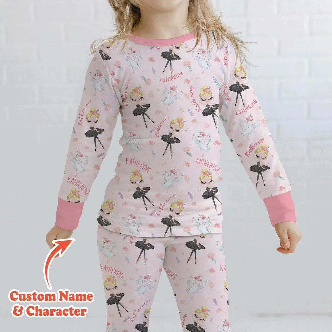Custom Name Ballerina Doll Bamboo Two Piece Long Sleeve Pajama Set