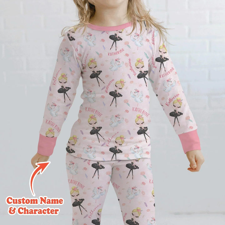 Custom Name Ballerina Doll Bamboo Two Piece Long Sleeve Pajama Set