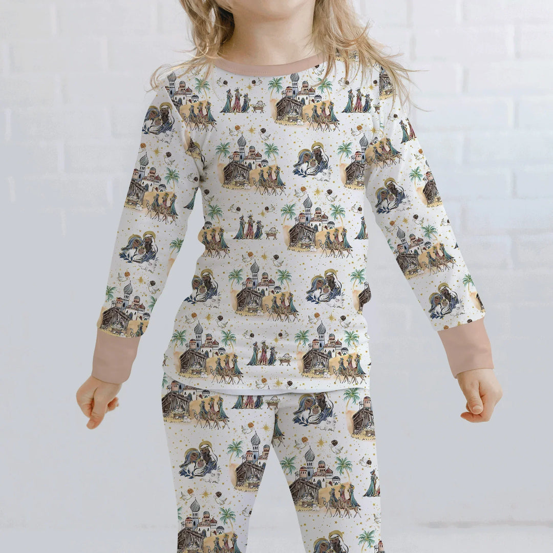 Nativity Christmas Family Matching Family Bamboo Two Piece Long Sleeve Pajama Set