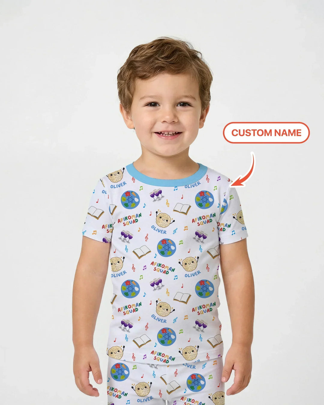 Custom Name Passover Afikoman Squad Bamboo Two Piece Short Sleeve Pajama Set