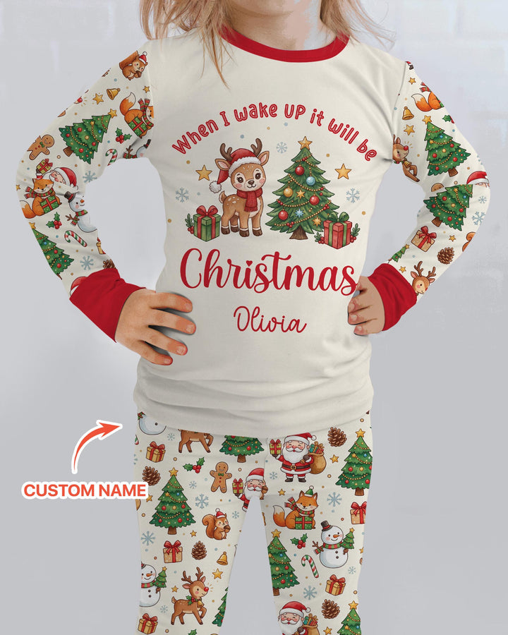 Custom Name When I Wake Up It's Will Be Christmas Bamboo Two Piece Long Sleeve Pajama Set