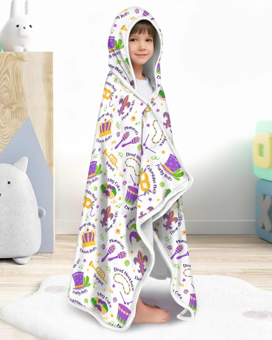 Mardi Gras Family Matching Bamboo Wearable Hooded Blanket