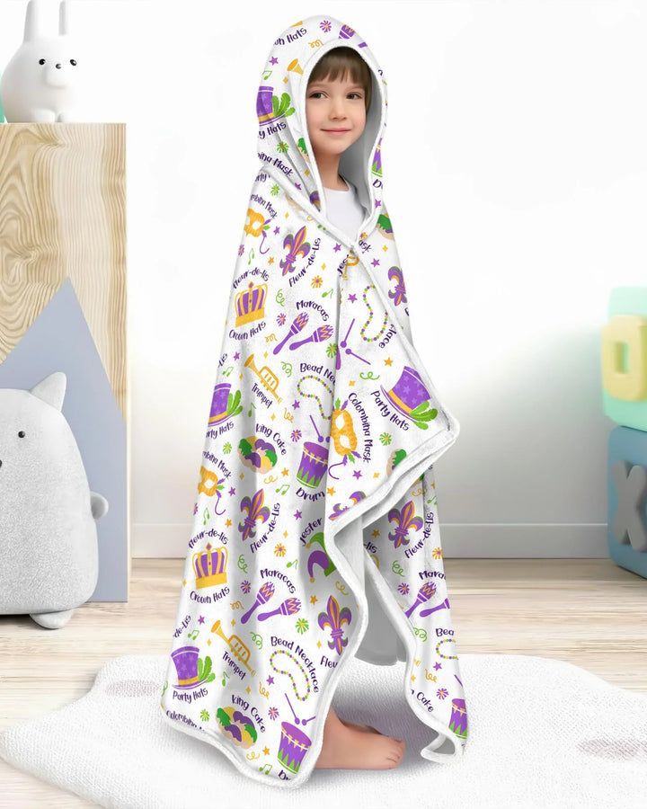 Mardi Gras Family Matching Bamboo Wearable Hooded Blanket