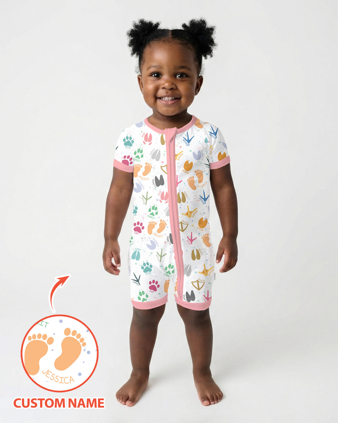 Cute Farm Animal Tracks Custom Name Bamboo Shorty Zippy