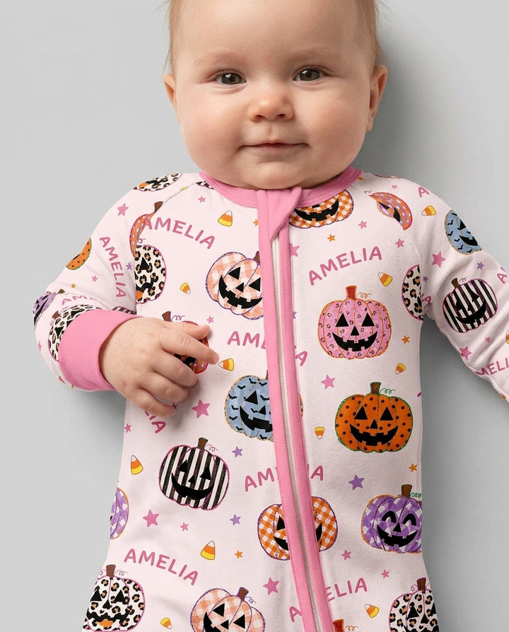 Custom Name Colorful Jack O Lantern Bamboo Convertible Zippy