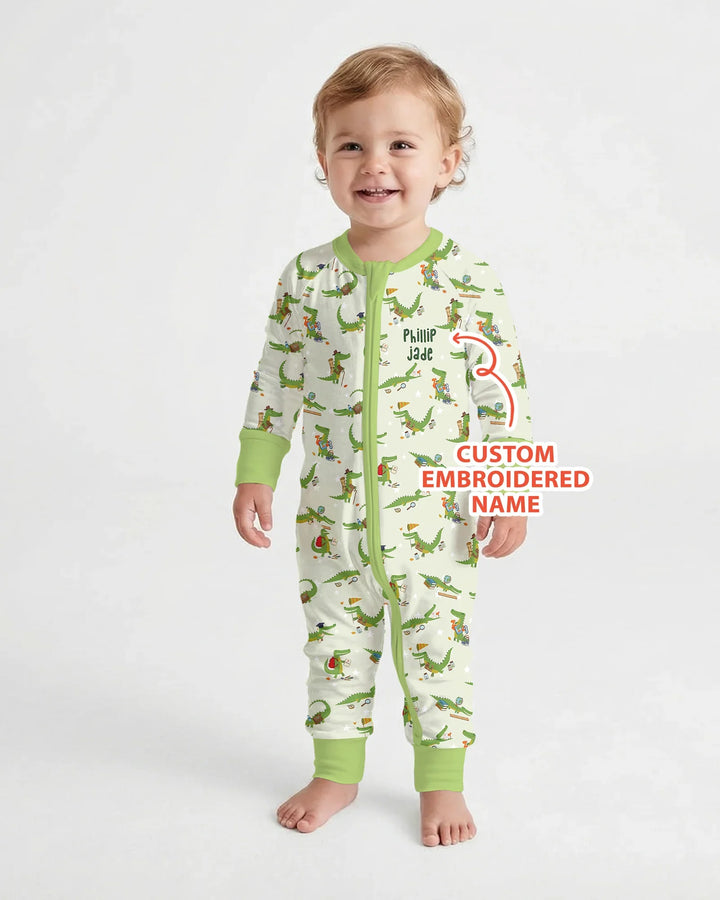 Custom Name Embroidered Alligator Bamboo Convertible Zippy