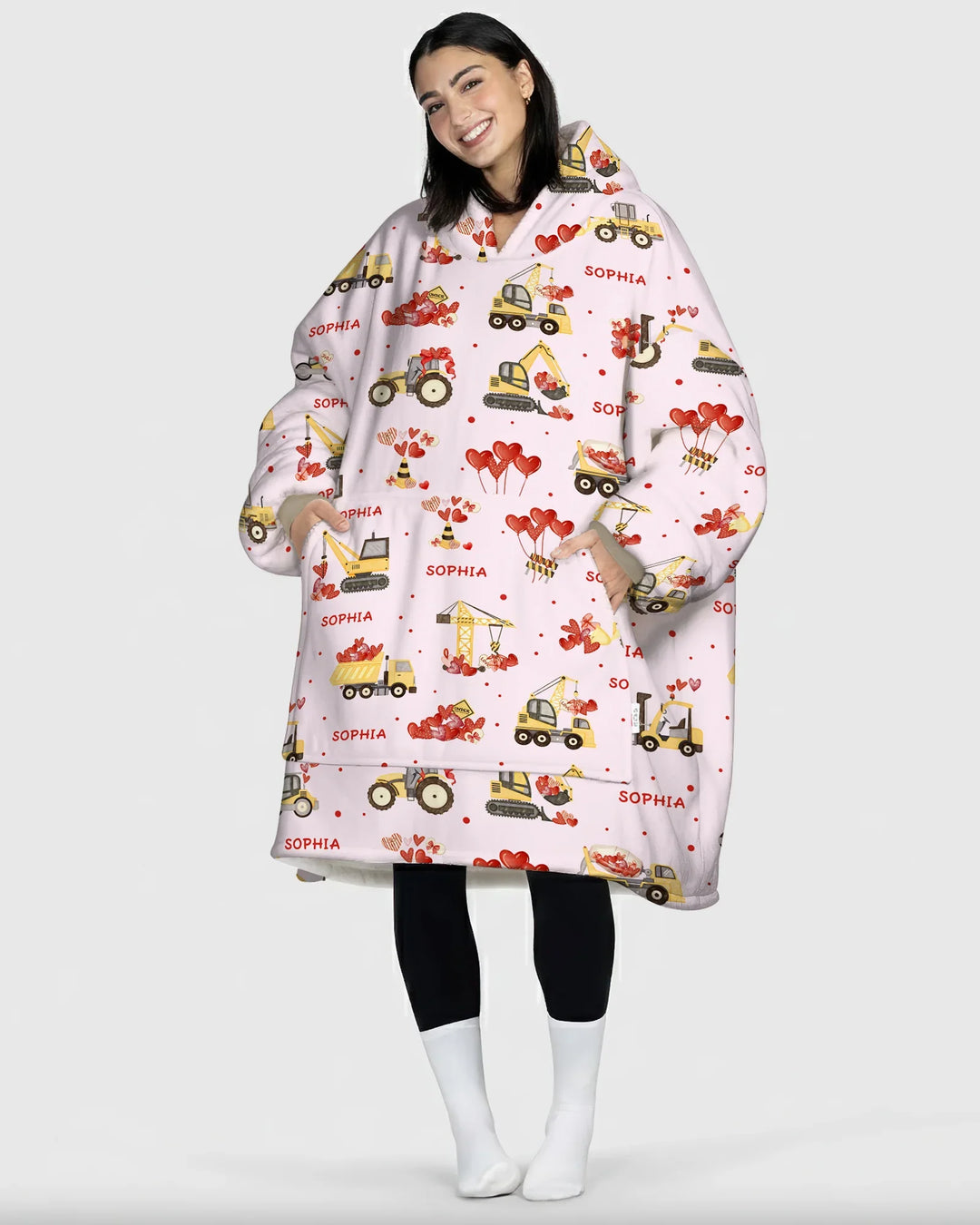 Custom Name Valentine Trucks Family Matching Bamboo Blanket Hoodie