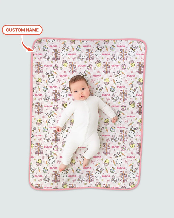 Custom Name Retro Easter Bamboo Blanket