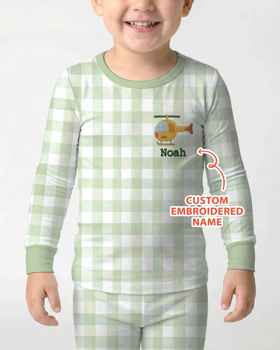 Personalized Embroidered Baby Boy Bamboo Two Piece Long Sleeve Pajama Set