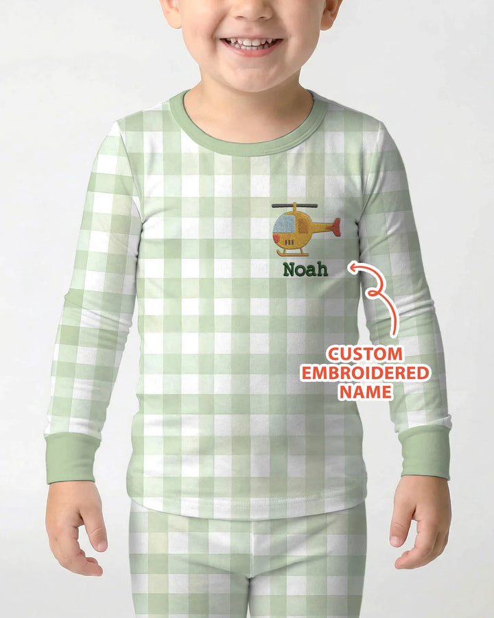 Personalized Embroidered Baby Boy Bamboo Two Piece Long Sleeve Pajama Set