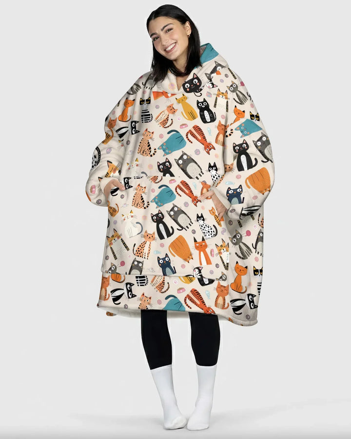 Goofy Mischief Cat Family Matching Custom Bamboo Blanket Hoodie
