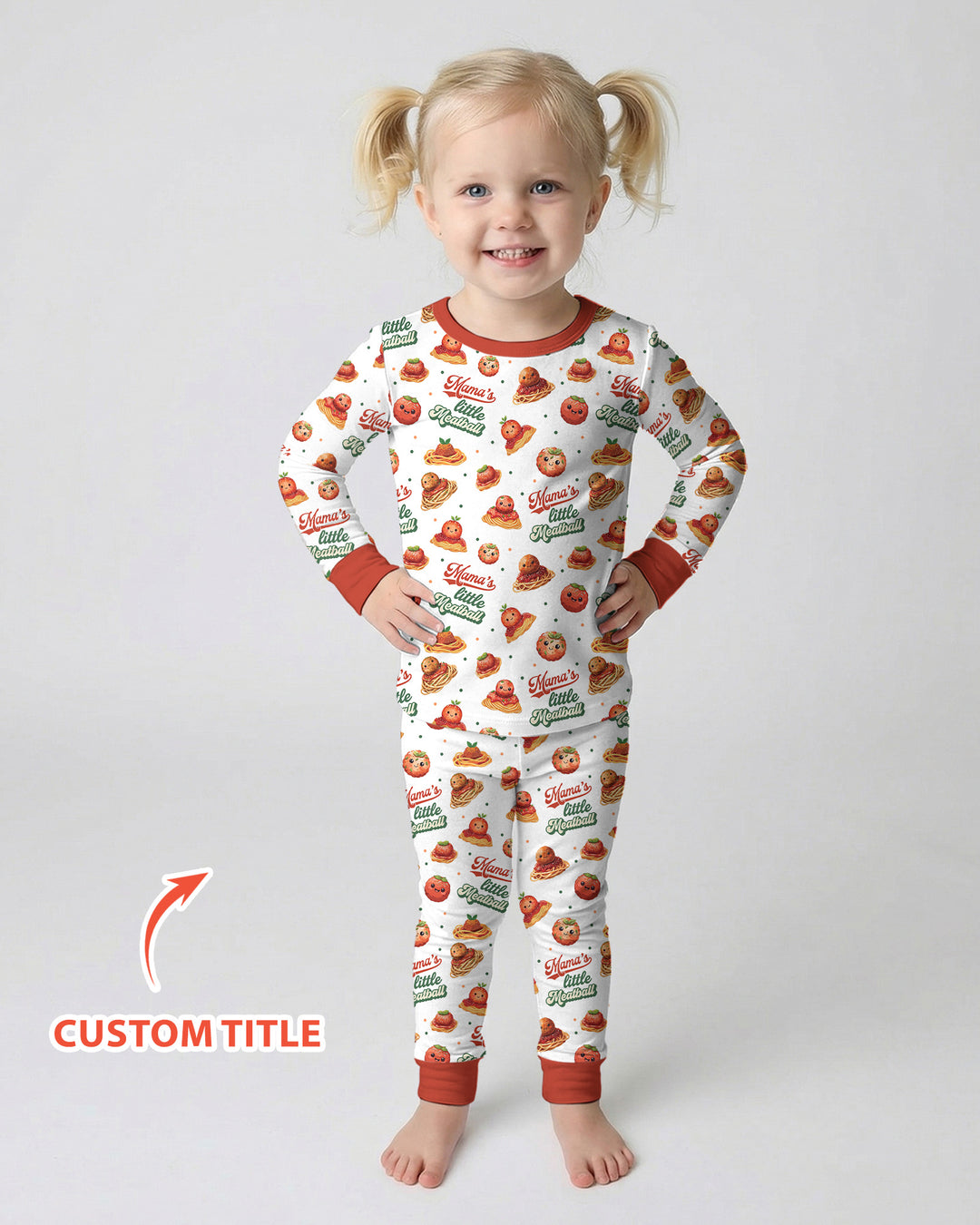 Custom Name Little Meatball Bamboo Two Piece Long Sleeve Pajama Set