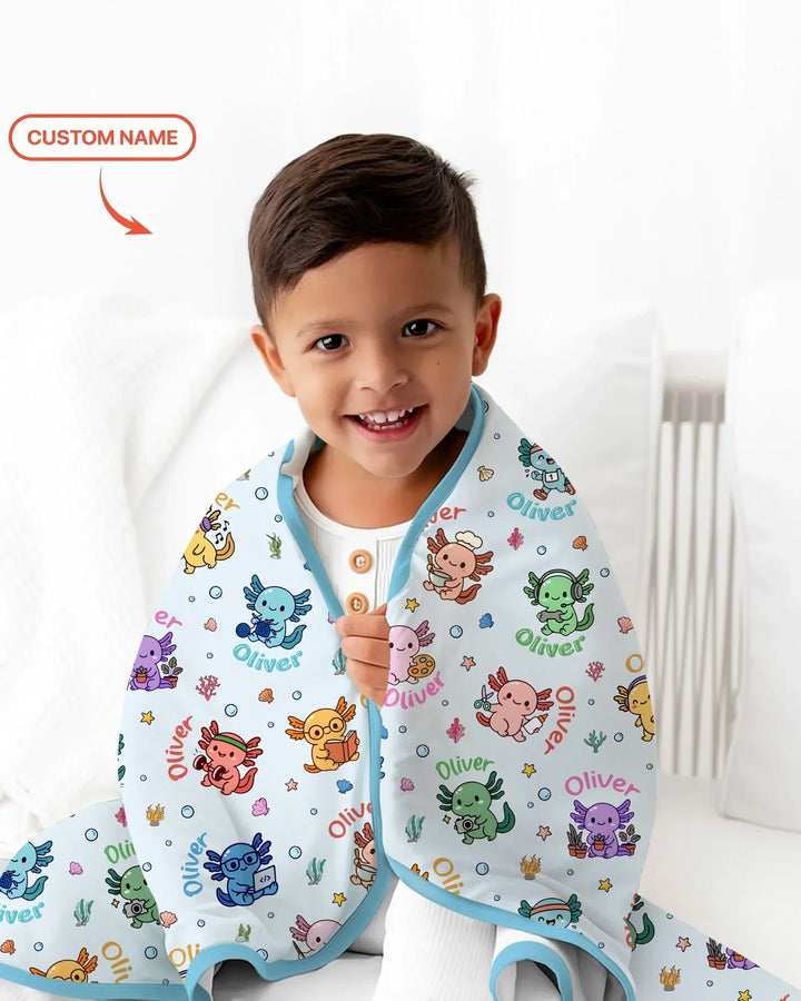 Custom Name Cute Hobby Axolotl Bamboo Blanket