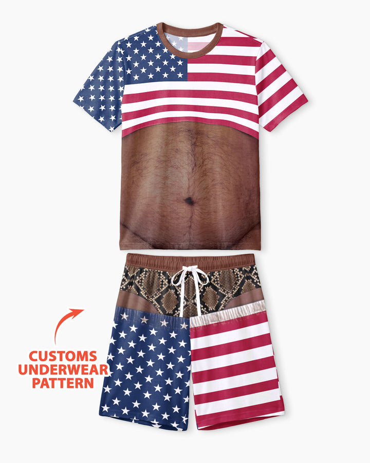 Funny Patriotic Bamboo Men Short Sleeve Short Pajama Set