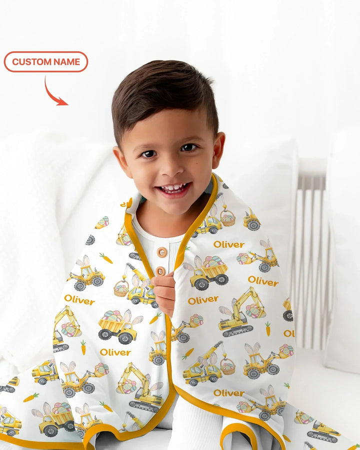 Custom name Eggs-cavator Construction Bamboo Blanket
