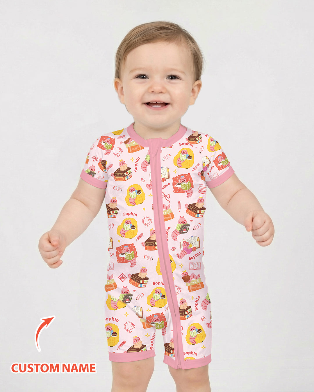 Little Book Worm Family Matching Bamboo Shorty Zippy