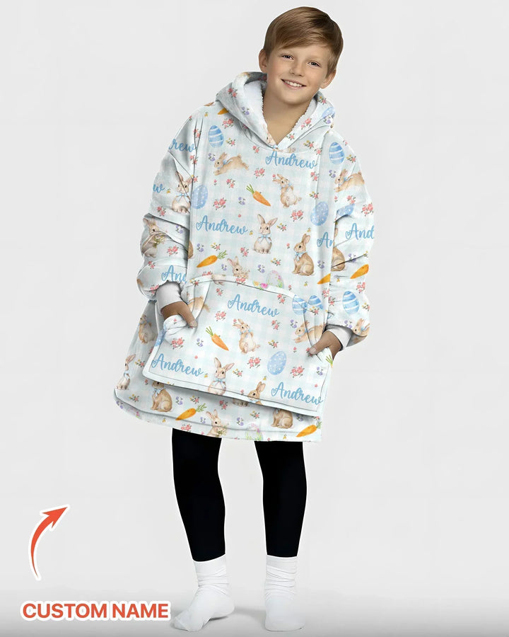 Custom Name Bunny Garden Bamboo Blanket Hoodie