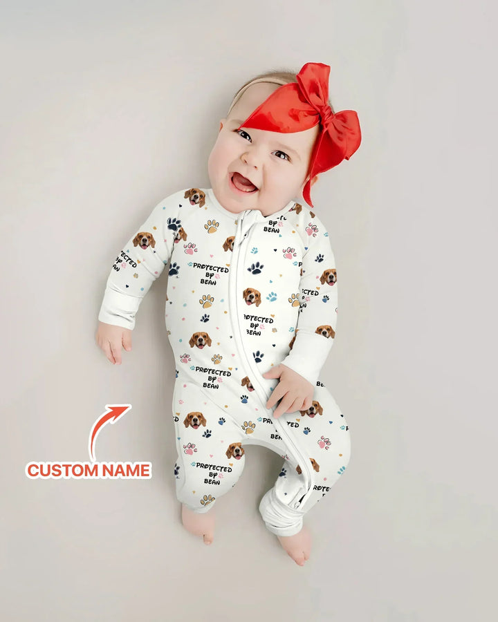 Custom Dogs Photo "Protected By" Bamboo Convertible Zippered Romper