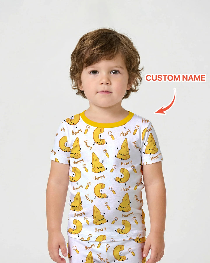 Custom Name Mac & Cheese Club Bamboo Two Piece Short Sleeve Shorts Pajama Set