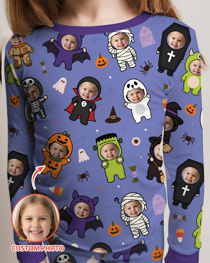 Custom Photo Little Halloween Crew Bamboo Two Piece Long Sleeve Pajama Set