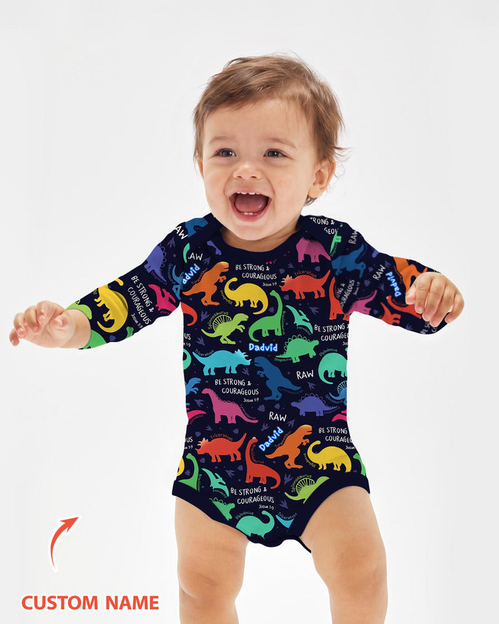 Be Strong and Courageous Dinosaur Christian Bamboo Bodysuit