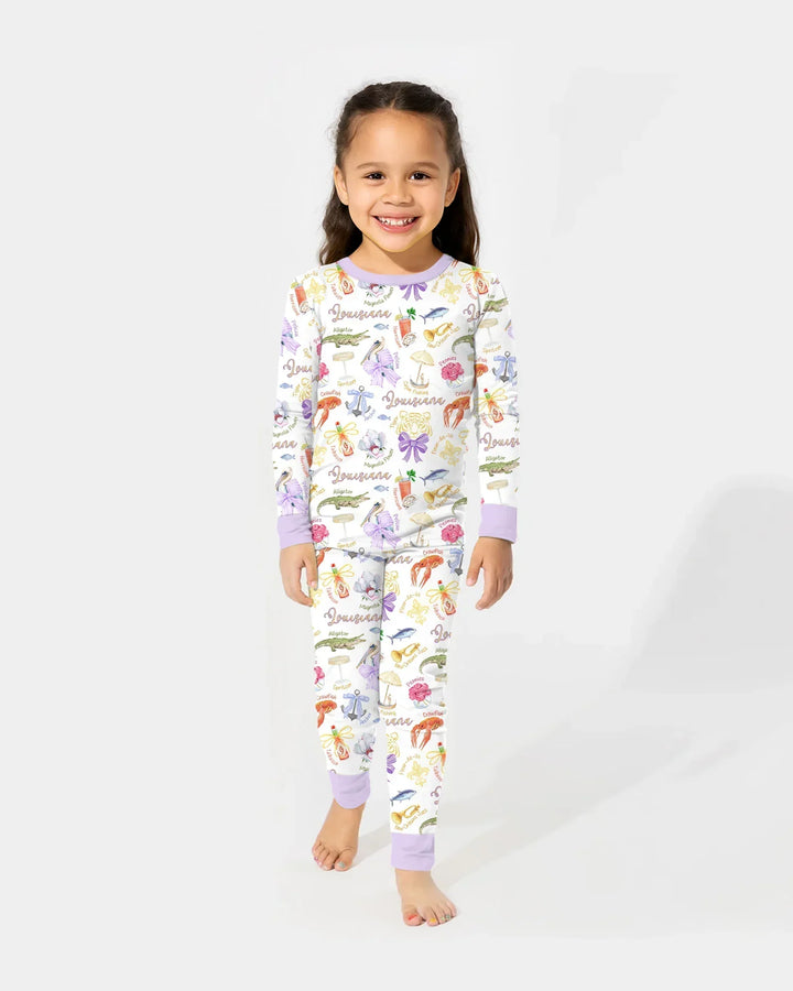 Louisiana Preppy Summer Bamboo Two Piece Long Sleeve Pajama Set