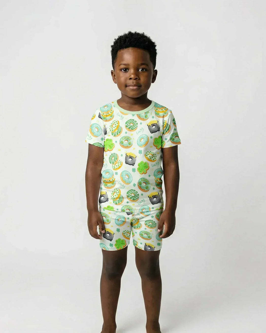 St. Patrick's Day Donut Bamboo Two Piece Short Sleeve Shorts Pajama Set