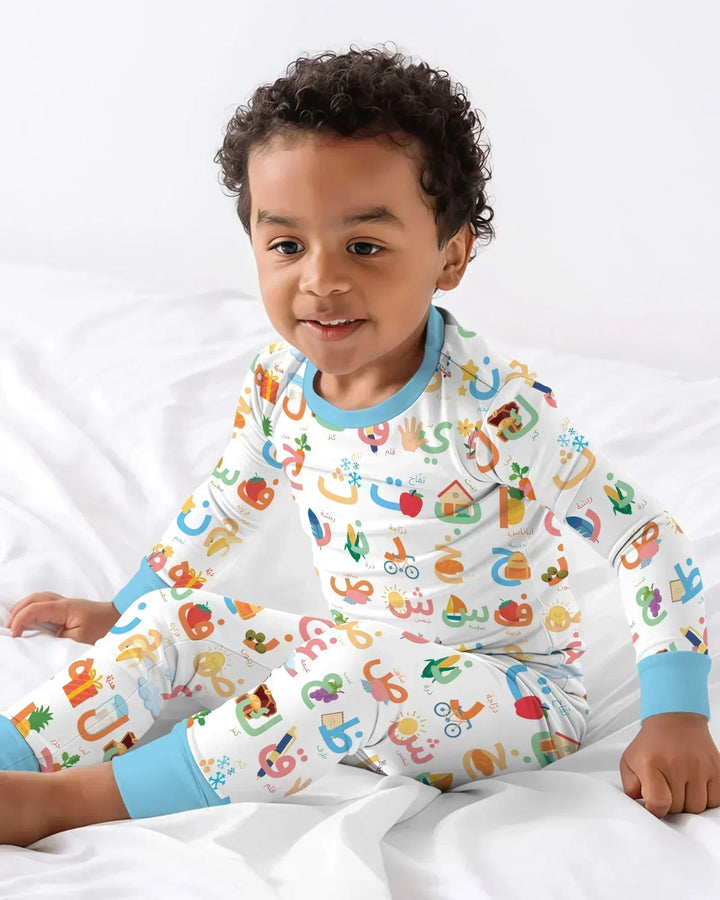 Arabic Alphabet Bamboo Two Piece Long Sleeve Pajama Set
