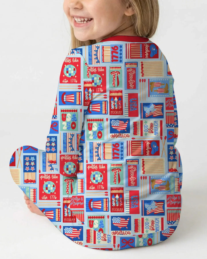 Patriotic Matchbox Family Matching Bamboo Two Piece Long Sleeve Pajama Set