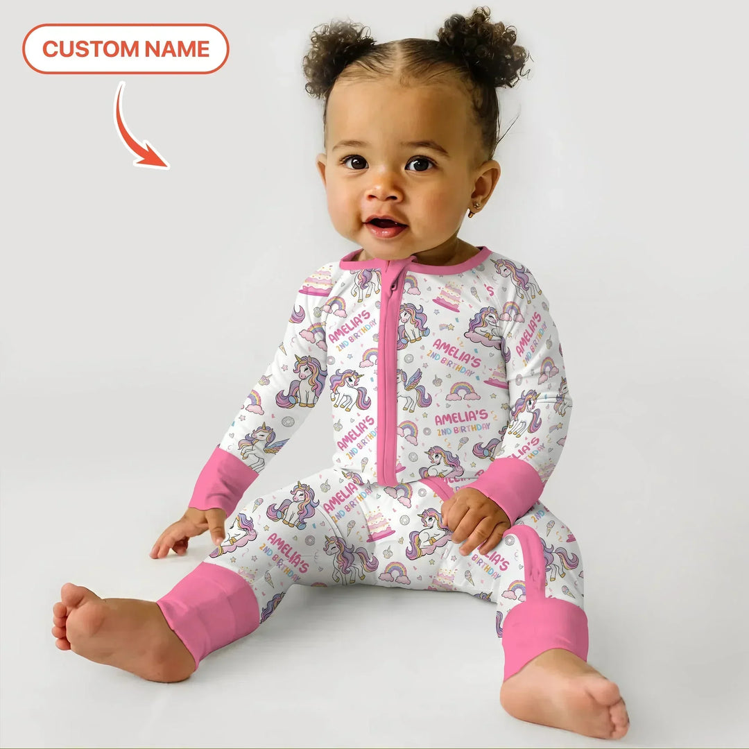 Custom Name Little Unicorn's Birthday Bamboo Convertible Zippy