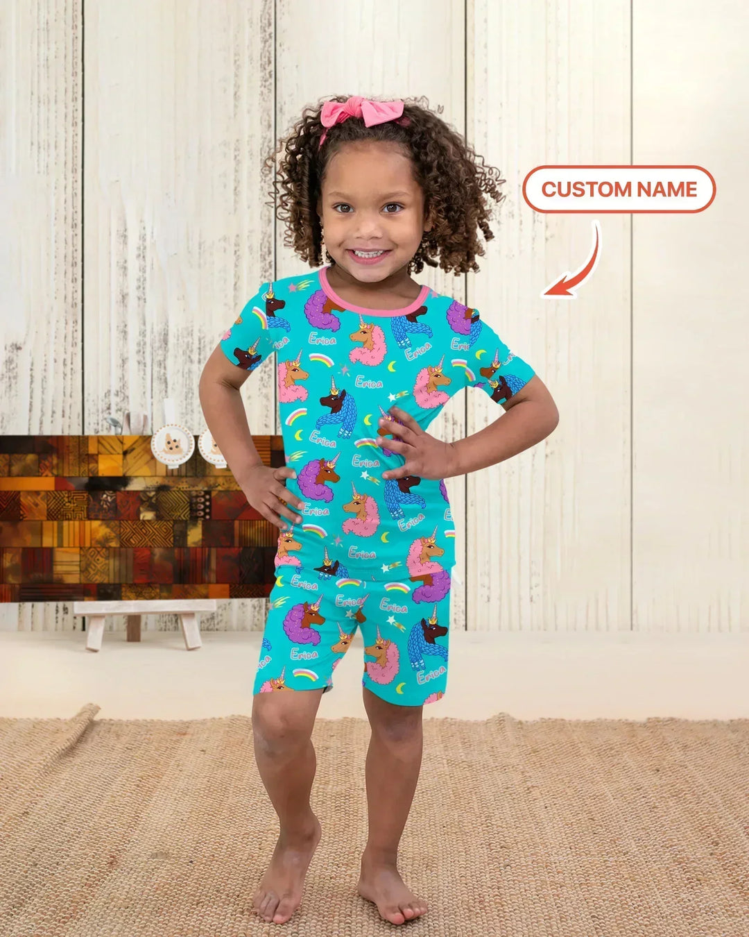 African Astro Unicorn Bamboo Two Piece Short Sleeve Shorts Pajama Set