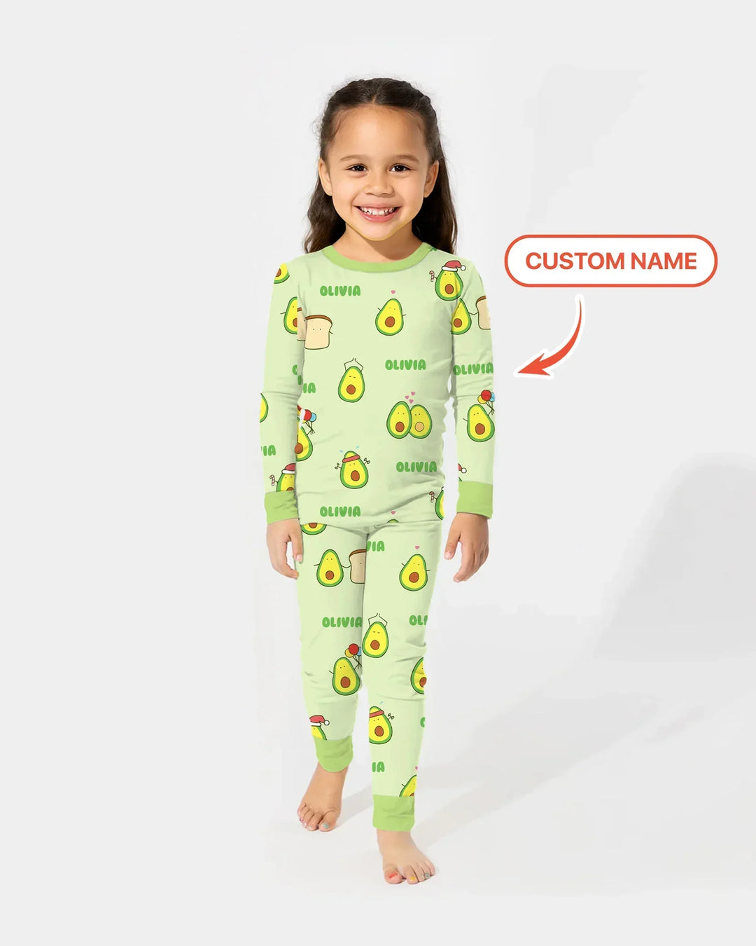 Custom Name Cute Avocado Bamboo Two Piece Long Sleeve Pajama Set