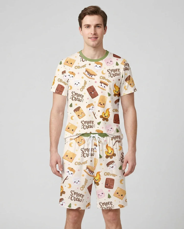 Custom Name Kawaii S'more Crew Family Matching Bamboo Men Short Sleeve Short Pajama Set