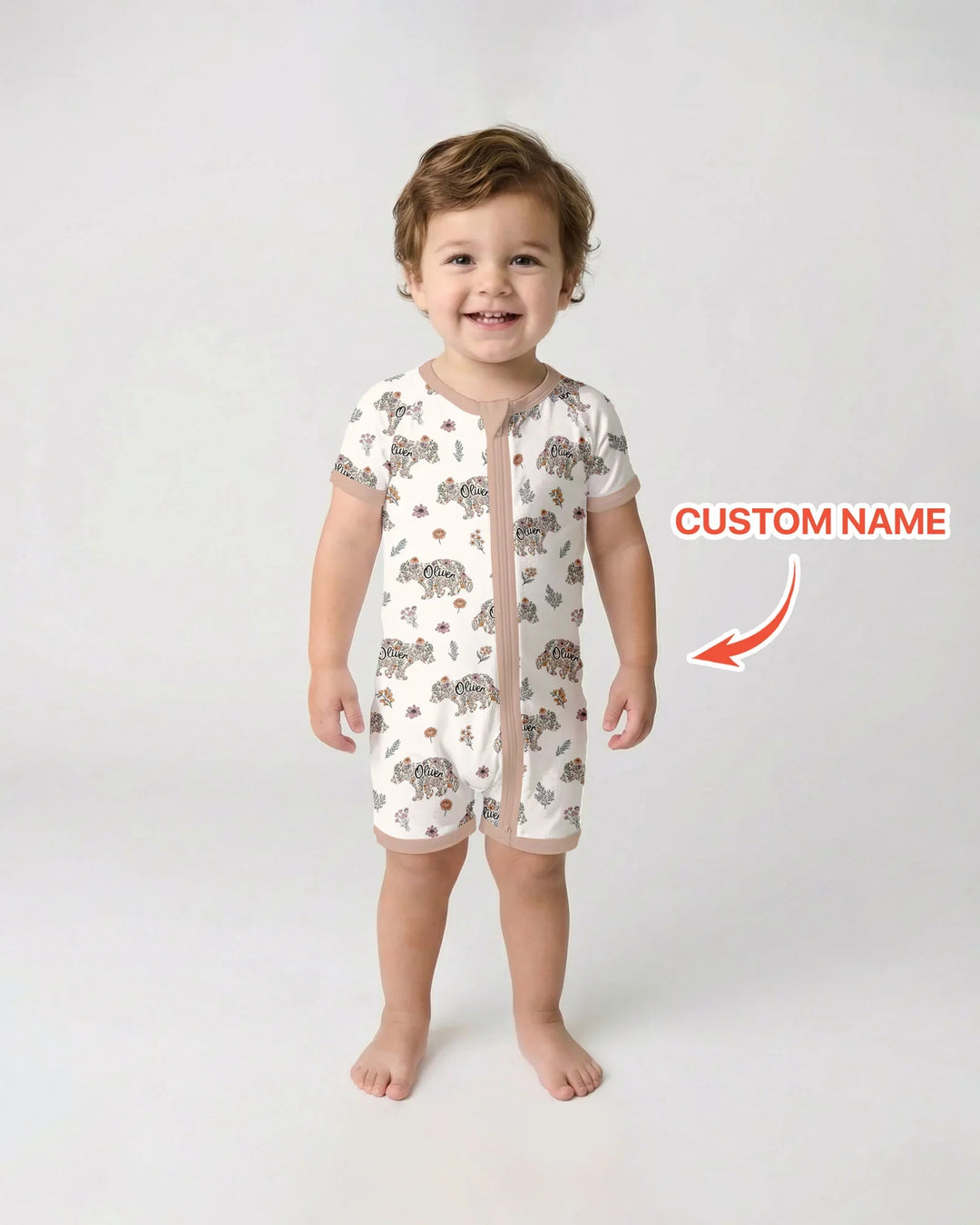 Custom Name Floral Bear Family Matching Bamboo Shorty Zippy